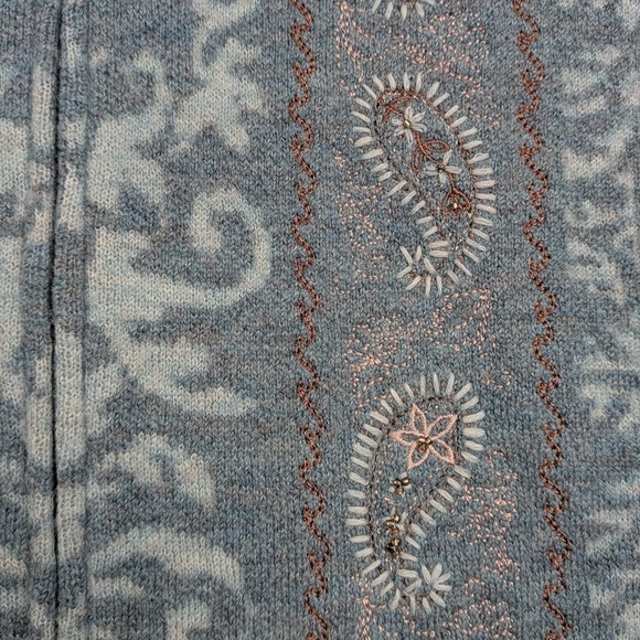 Pendleton Virgin Wool Full Zip Cardigan Sweater Women Large Teal Granny Paisley - Picture 2 of 8